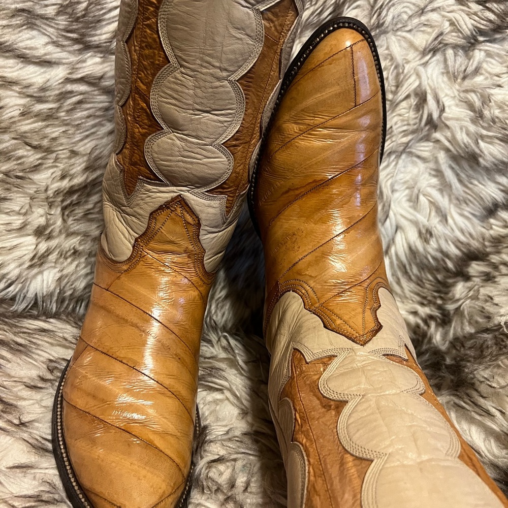 Nocona Tan and Cream Men's EEL & Leather western cowboy Boots 8.5 D - Picture 4 of 15